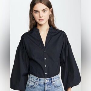 Veronica Beard Black Cotton Poplin with exaggerated sleeves